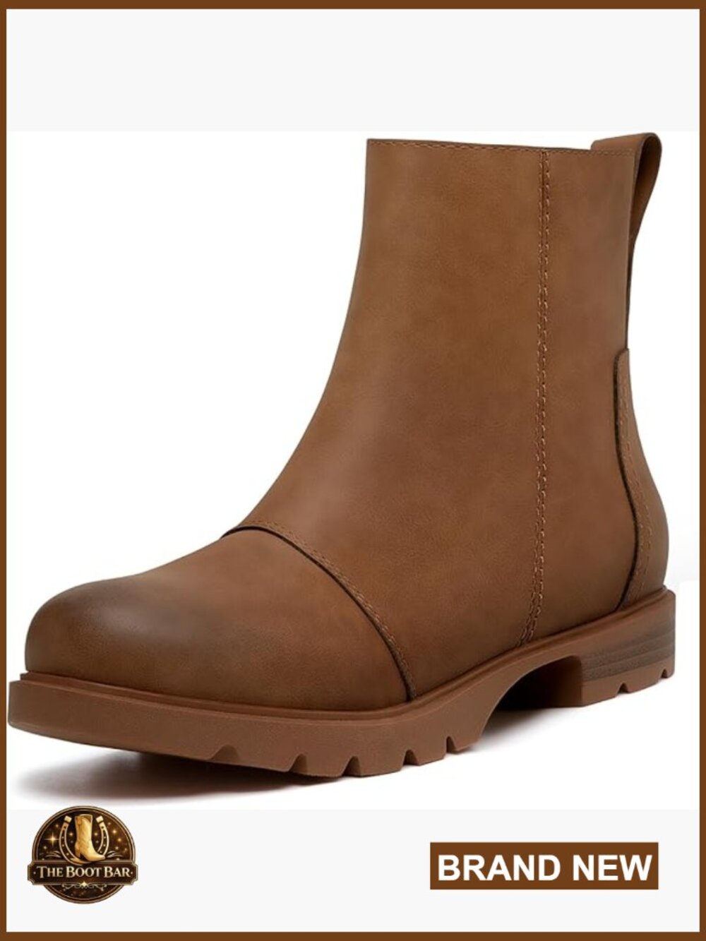 Women's Ankle Boots Chunky Lug Sole Low Heel Zipper Round Toe Comfortable